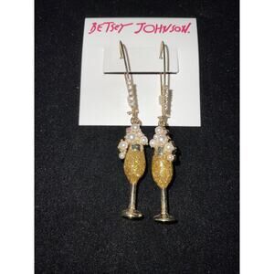 NEW BETSEY JOHNSON Champagne Flute Bubbles New Years Gold Drop Earrings